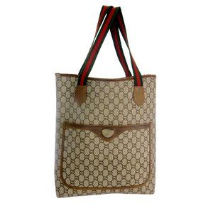 Vintage GUCCI PLUS Supreme Web GG Monogram Canvas Leather Shopper Shoulder Bag